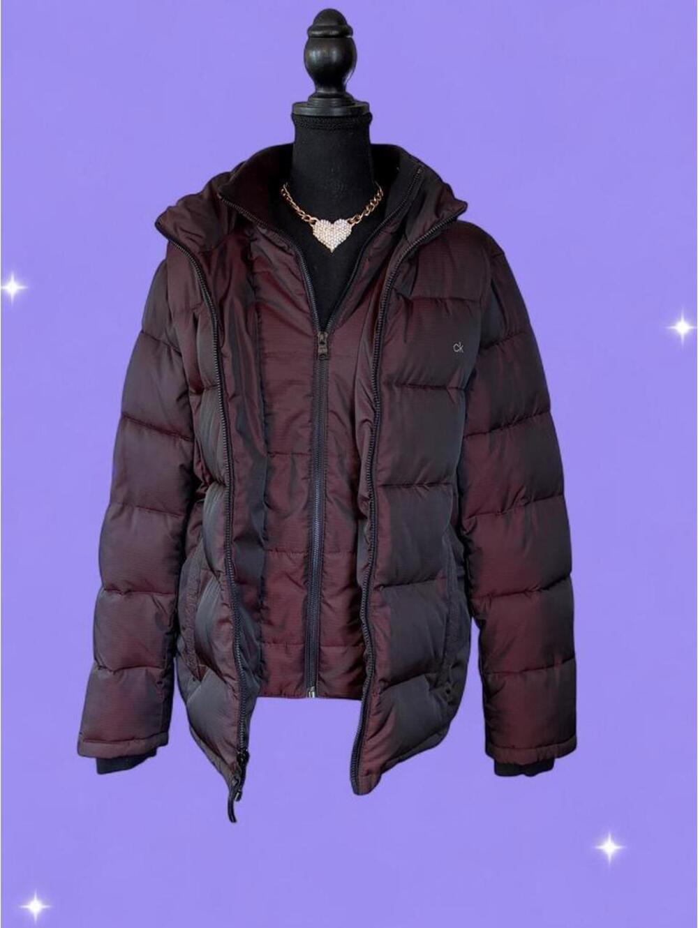 Vintage Y2K Calvin Klein Oversized Burgundy Puffer Retro 00s Jacket size small